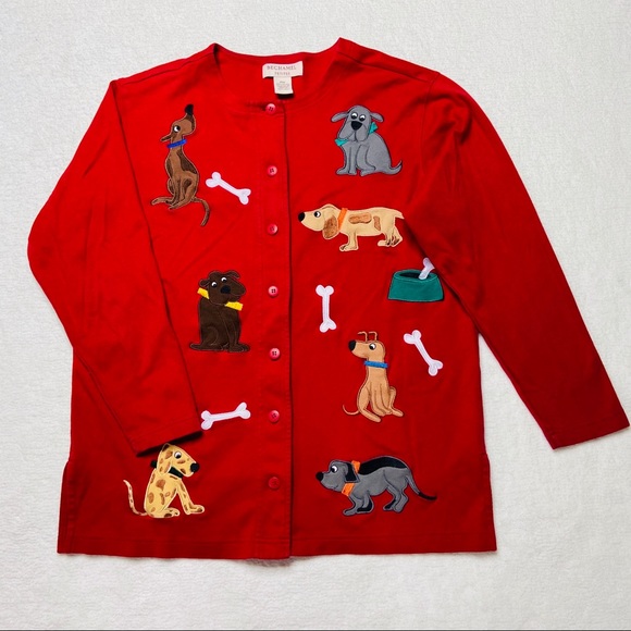 Bechamel Cardigan Red Dog Embroidered Petites PM - Picture 1 of 8